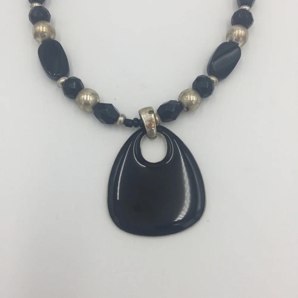 Black & Silver Bohemian Chic Beaded Necklace